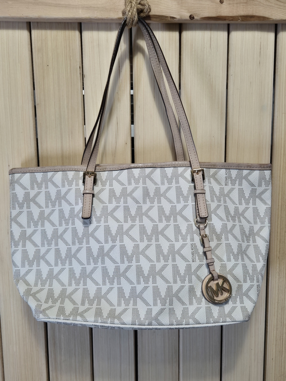 Michael Kors Jet Set Logo Tote in Vanilla/Neutral.